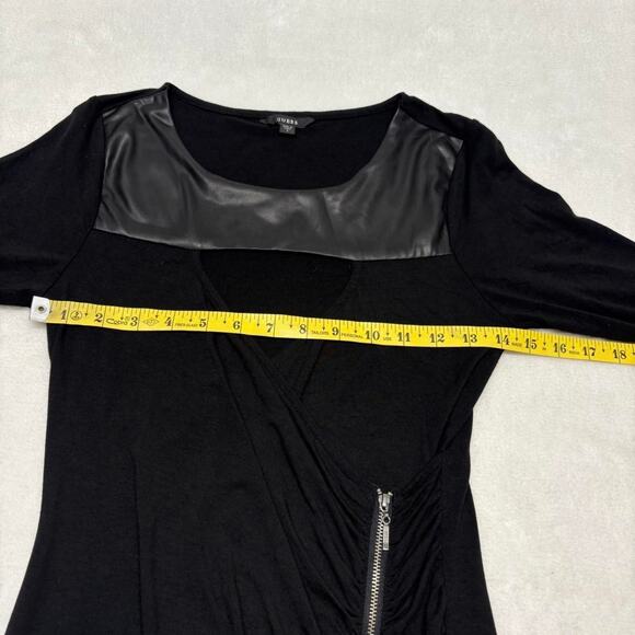 Guess Y2K Keyhole Faux Leather Zipper Bodycon Mini Dress Black Womens Size S - Picture 6 of 8